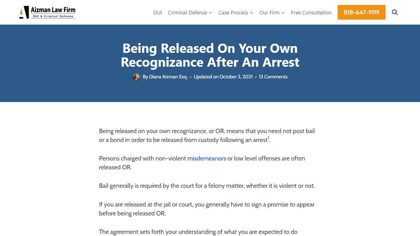 Being Released On Your Own Recognizance After An Arrest